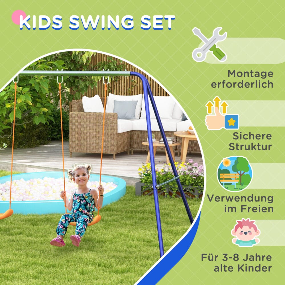 Graue, stabile 2er-Kinderschaukel aus Stahl für den Garten, ideal für Geschwister oder Freunde. Sie bietet sicheren Schaukelspass im Freien.