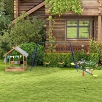 Graue, stabile 2er-Kinderschaukel aus Stahl für den Garten, ideal für Geschwister oder Freunde. Sie bietet sicheren Schaukelspass im Freien.