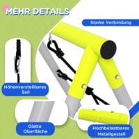 Grünes 2-in-1 Kinderschaukel-Set aus stabilem Stahl mit integriertem Kletternetz. Es fördert Bewegung und Abenteuer im Garten.