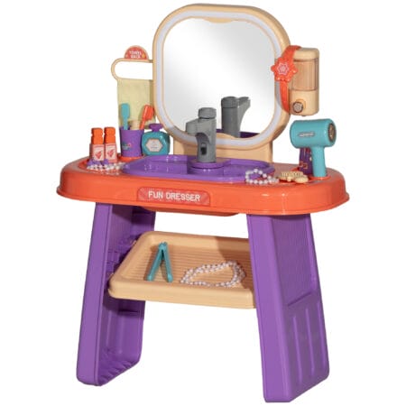 Violetter Kinderschminktisch mit integrierter LED-Beleuchtung und Musikfunktion, ideal für Kinder von 3-6 Jahren. Ein Traum für kleine Prinzessinnen und Stylisten.
