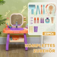 Violetter Kinderschminktisch mit integrierter LED-Beleuchtung und Musikfunktion, ideal für Kinder von 3-6 Jahren. Ein Traum für kleine Prinzessinnen und Stylisten.