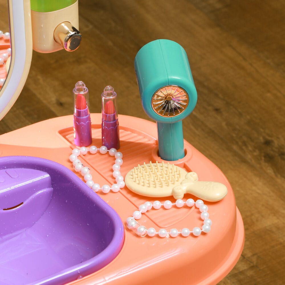 Violetter Kinderschminktisch mit integrierter LED-Beleuchtung und Musikfunktion, ideal für Kinder von 3-6 Jahren. Ein Traum für kleine Prinzessinnen und Stylisten.