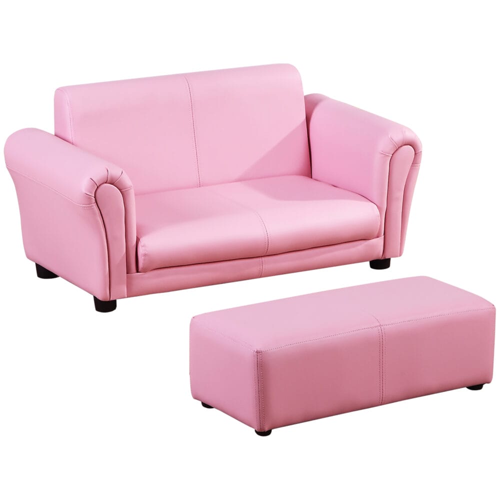 Rosa Kindersessel und Hocker Set, Grösse 83x42x41cm, ideal für das Kinderzimmer zum Spielen und Ausruhen.