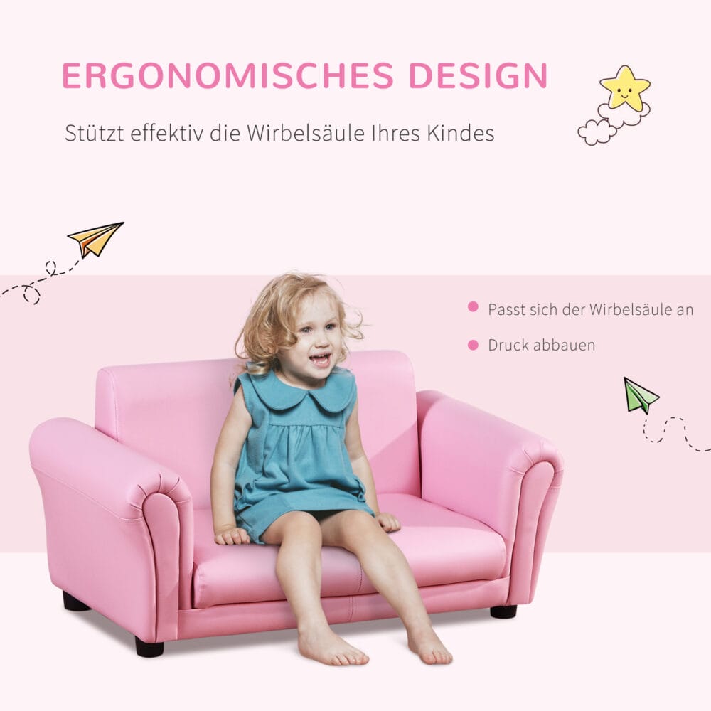 Rosa Kindersessel und Hocker Set, Grösse 83x42x41cm, ideal für das Kinderzimmer zum Spielen und Ausruhen.