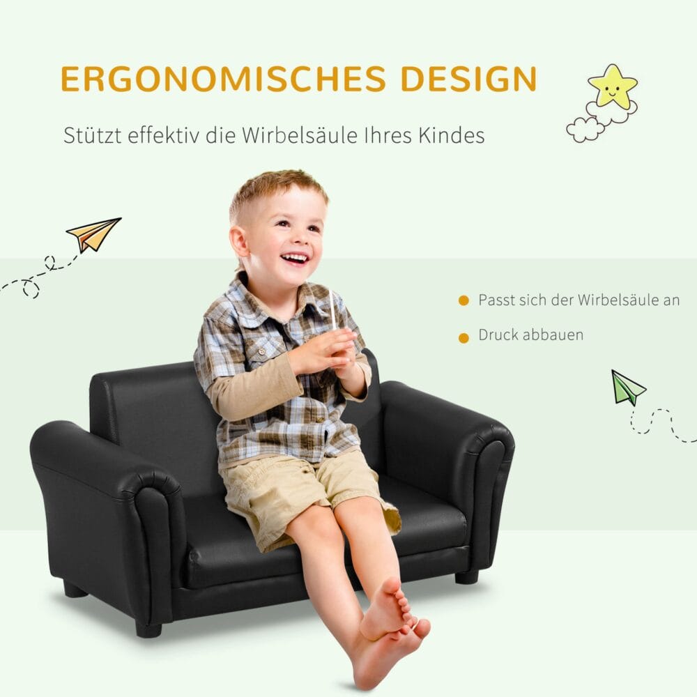 Schwarzes Kindersessel und Hocker Set, Grösse 83x42x41cm, bietet den Kleinsten einen gemütlichen und sicheren Platz zum Entspannen.