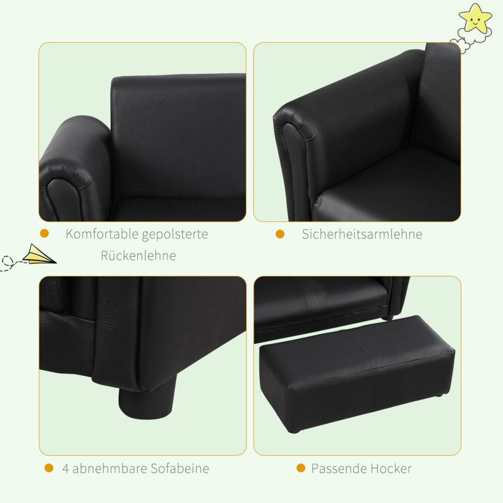 Schwarzes Kindersessel und Hocker Set, Grösse 83x42x41cm, bietet den Kleinsten einen gemütlichen und sicheren Platz zum Entspannen.