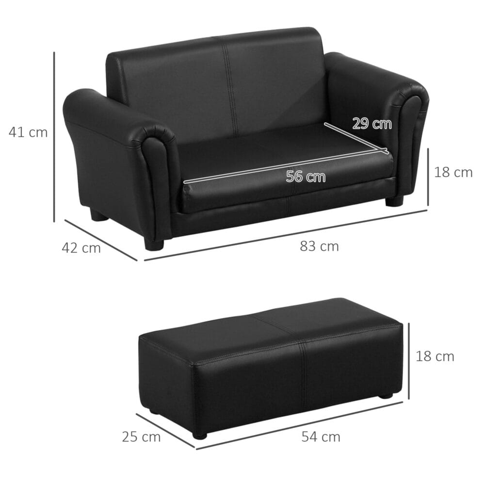 Schwarzes Kindersessel und Hocker Set, Grösse 83x42x41cm, bietet den Kleinsten einen gemütlichen und sicheren Platz zum Entspannen.