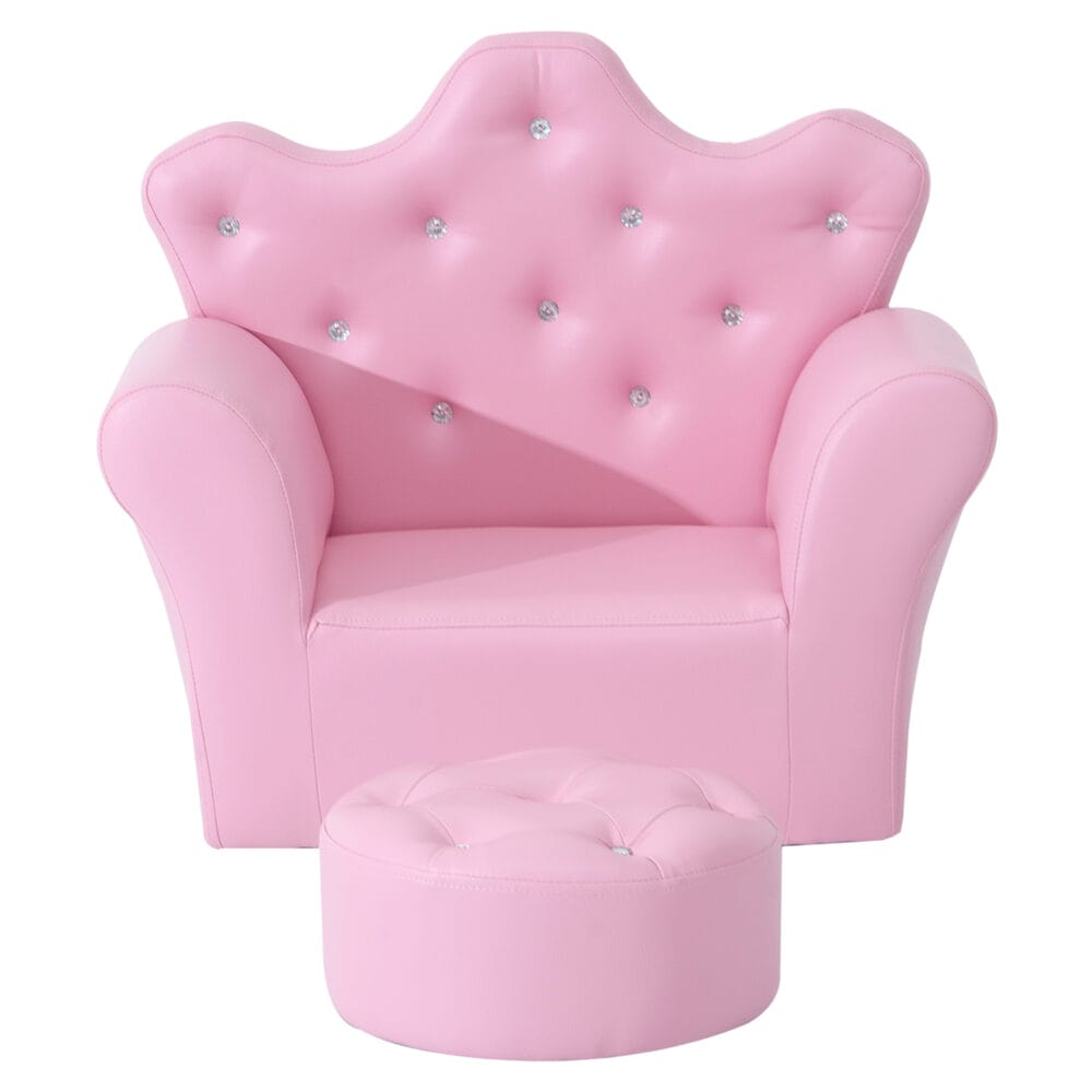 Rosa Kindersessel im Softsofa-Design mit passendem Hocker, ideal für Mädchen ab 3 Jahren. Dieser gemütliche Sessel bietet eine weiche Sitzfläche und ist perfekt zum Entspannen und Spielen im Kinderzimmer.