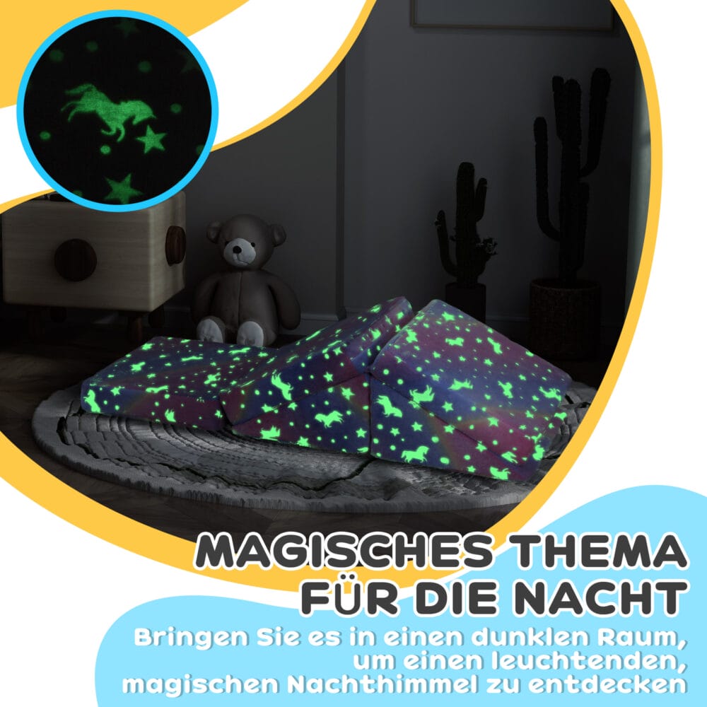 Rosa 5-teiliges Kindersofa in Samtoptik mit Liegefunktion, wandelbar für Spiel und Komfort.