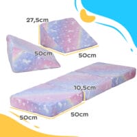 Rosa 5-teiliges Kindersofa in Samtoptik mit Liegefunktion, wandelbar für Spiel und Komfort.