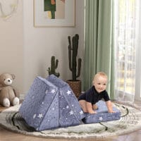 Graues 5-teiliges Kindersofa aus Schaumstoff mit flexibler Liegefunktion, ideal für vielseitigen Spielspass und Entspannung.