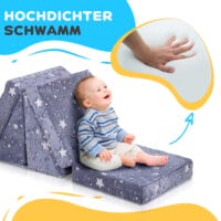 Graues 5-teiliges Kindersofa aus Schaumstoff mit flexibler Liegefunktion, ideal für vielseitigen Spielspass und Entspannung.