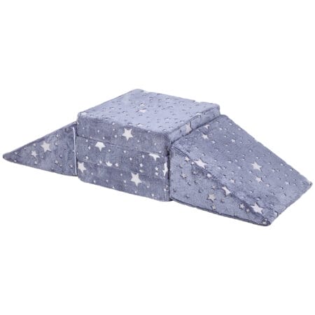 Graues 5-teiliges Kindersofa aus Schaumstoff mit flexibler Liegefunktion, ideal für vielseitigen Spielspass und Entspannung.