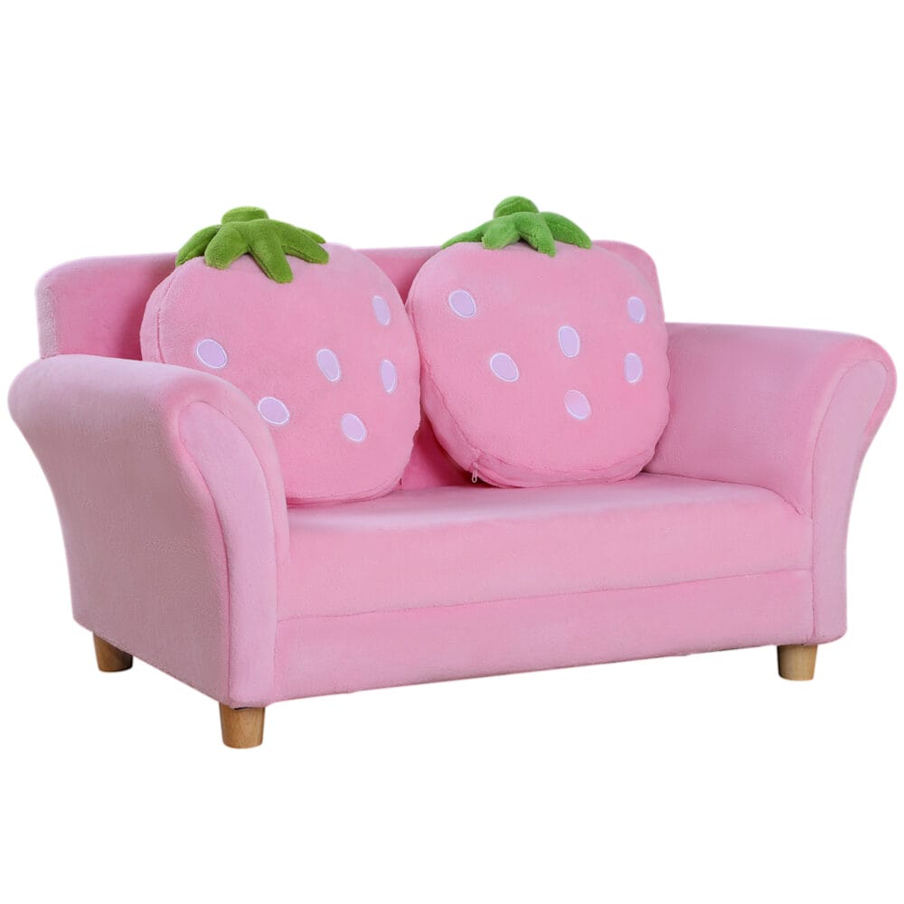 Kindersofa im Erdbeermotiv als gemütliches Sofa und Sessel für das Kinderzimmer, süsser Blickfang und bequemer Rückzugsort.