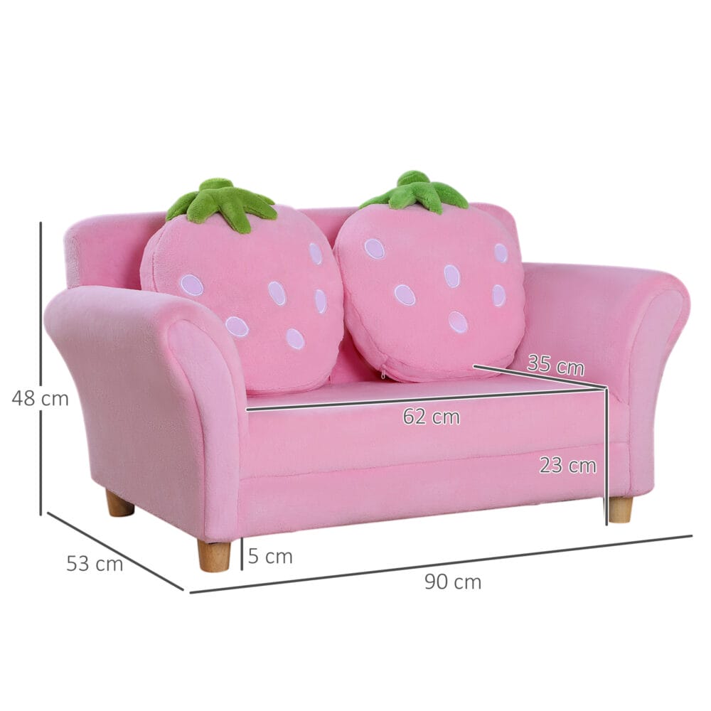 Kindersofa im Erdbeermotiv als gemütliches Sofa und Sessel für das Kinderzimmer, süsser Blickfang und bequemer Rückzugsort.