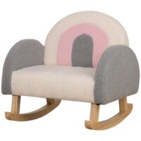 Graues Kindersofa im Lammfellimitat als Schaukelstuhl für Kinder von 3 bis 5 Jahren, gemütlich und komfortabel.