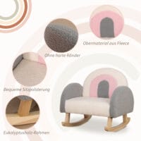 Graues Kindersofa im Lammfellimitat als Schaukelstuhl für Kinder von 3 bis 5 Jahren, gemütlich und komfortabel.