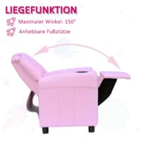 Ein rosa Kindersofa mit Schlaffunktion, Maße 62x56x69cm.
