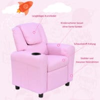 Ein rosa Kindersofa mit Schlaffunktion, Maße 62x56x69cm.