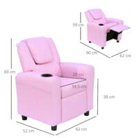Ein rosa Kindersofa mit Schlaffunktion, Maße 62x56x69cm.