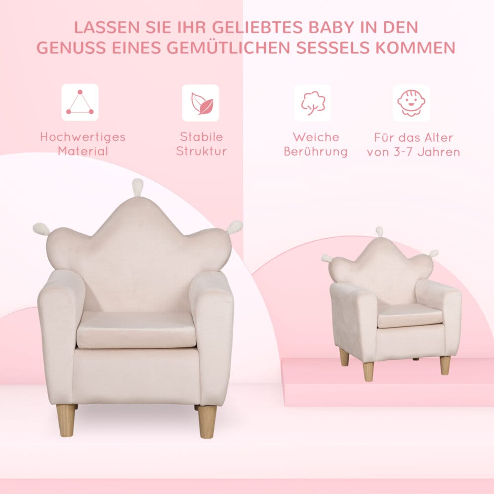 Ein hellrosa Kindersofa, das als Spielsofa für Kinder von 3 bis 7 Jahren geeignet ist.