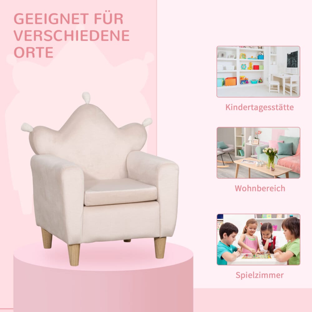 Ein hellrosa Kindersofa, das als Spielsofa für Kinder von 3 bis 7 Jahren geeignet ist.