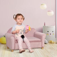 Rosa Kindersofa Zweisitzer mit integriertem Stauraum, perfekt für Kinder von 3 bis 5 Jahren zur Aufbewahrung von Spielzeug.