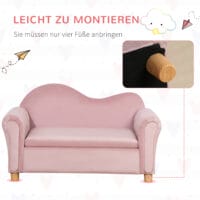 Rosa Kindersofa Zweisitzer mit integriertem Stauraum, perfekt für Kinder von 3 bis 5 Jahren zur Aufbewahrung von Spielzeug.