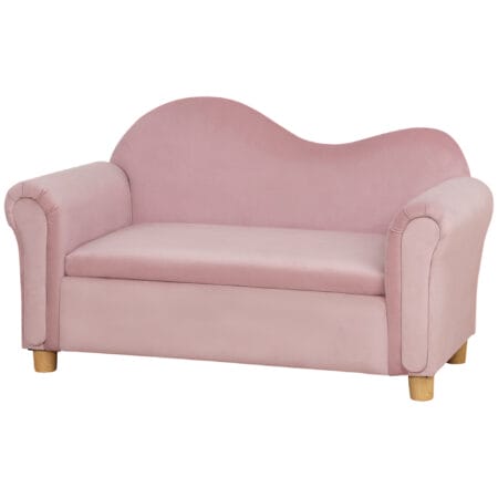 Rosa Kindersofa Zweisitzer mit integriertem Stauraum, perfekt für Kinder von 3 bis 5 Jahren zur Aufbewahrung von Spielzeug.