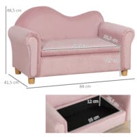 Rosa Kindersofa Zweisitzer mit integriertem Stauraum, perfekt für Kinder von 3 bis 5 Jahren zur Aufbewahrung von Spielzeug.