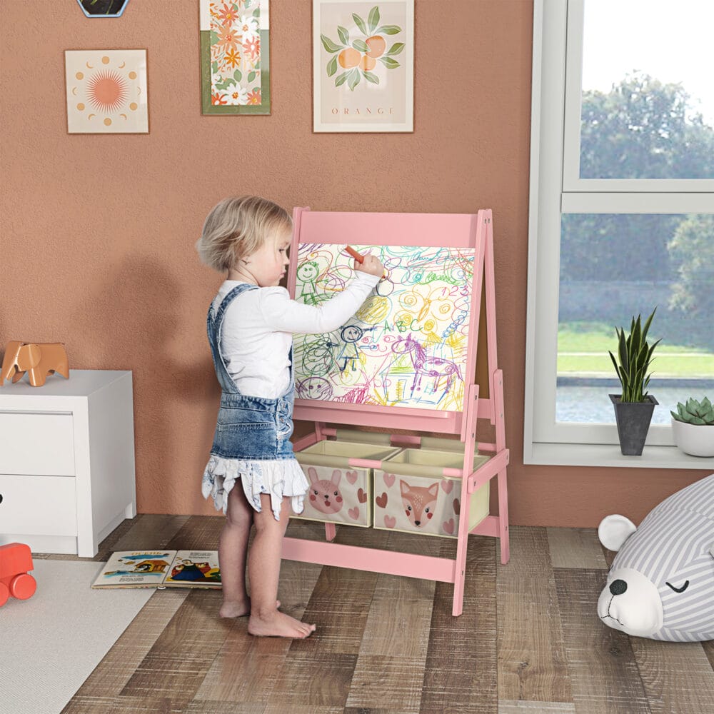 Kindertafel 3-in-1 Staffelei mit Papierrolle & Whiteboard Rosa