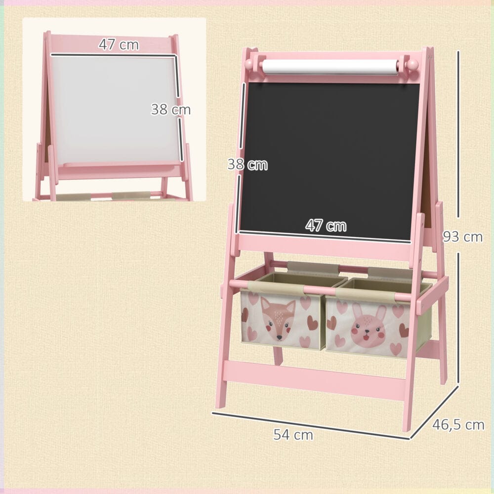 Kindertafel 3-in-1 Staffelei mit Papierrolle & Whiteboard Rosa