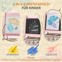 Kindertafel 3-in-1 Staffelei mit Papierrolle & Whiteboard Rosa