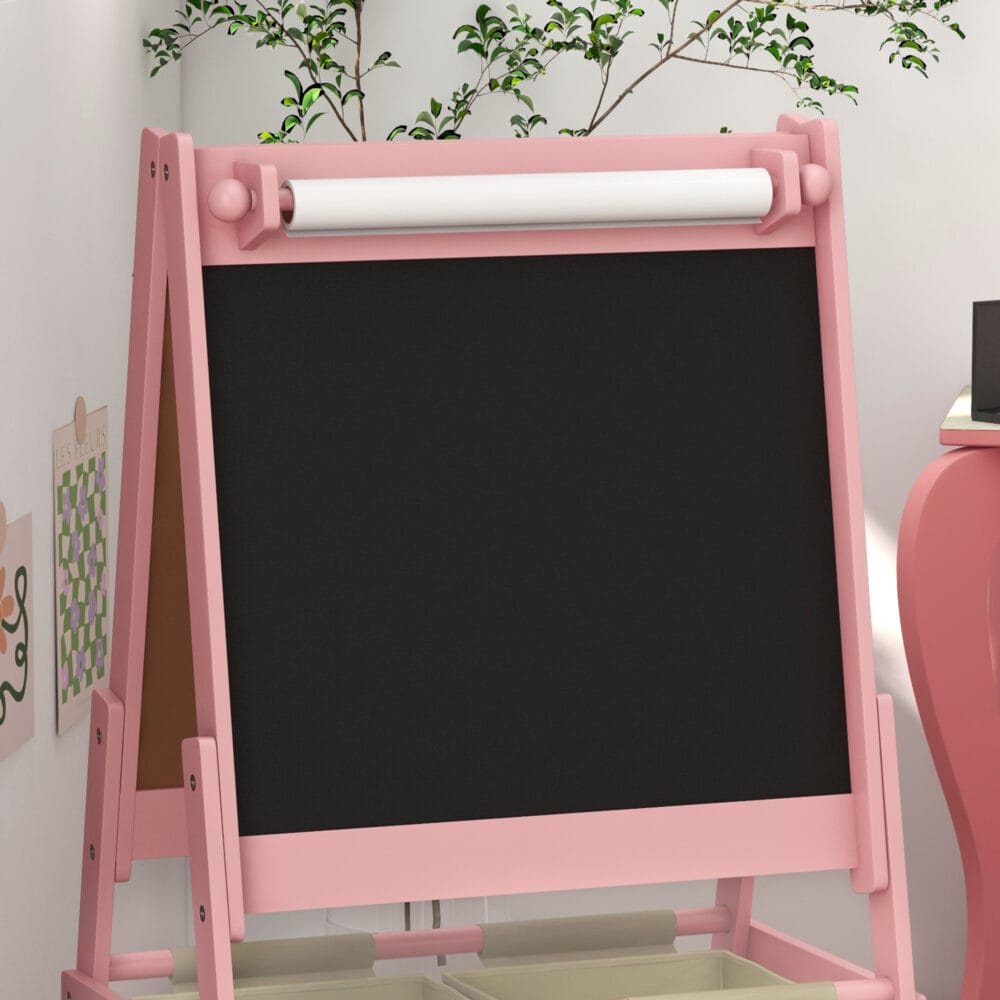 Kindertafel 3-in-1 Staffelei mit Papierrolle & Whiteboard Rosa