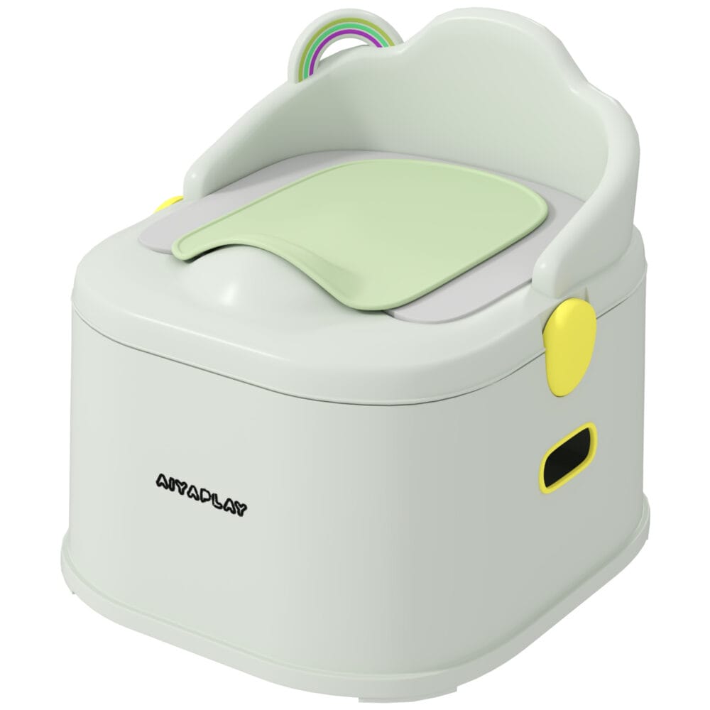 Graues Kindertöpfchen 3-in-1 Design mit praktischen Griffen und abnehmbarem Einsatz für einfache Reinigung.