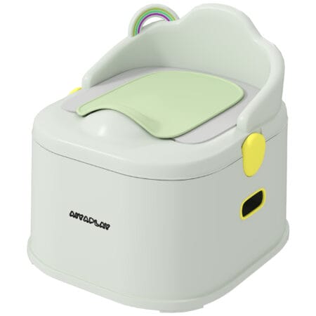 Graues Kindertöpfchen 3-in-1 Design mit praktischen Griffen und abnehmbarem Einsatz für einfache Reinigung.