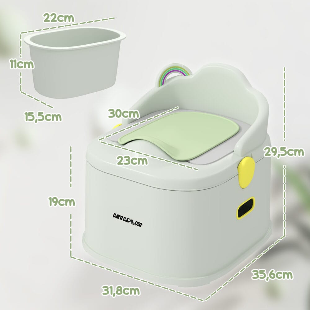 Graues Kindertöpfchen 3-in-1 Design mit praktischen Griffen und abnehmbarem Einsatz für einfache Reinigung.