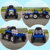 Blauer Kindertraktor als Elektrofahrzeug mit Fernbedienung, Geschwindigkeiten von 3-6 km/h und MP3-Anschluss. Ein Highlight für kleine Bauern und Fahrer.