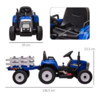 Blauer Kindertraktor als Elektrofahrzeug mit Fernbedienung, Geschwindigkeiten von 3-6 km/h und MP3-Anschluss. Ein Highlight für kleine Bauern und Fahrer.
