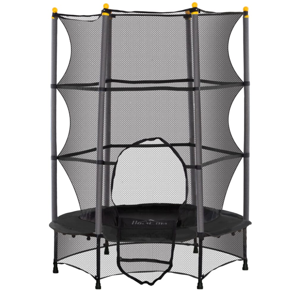 Schwarzes Kindertrampolin mit 140 cm Durchmesser, Sicherheitsnetz und Belastbarkeit bis 50 kg