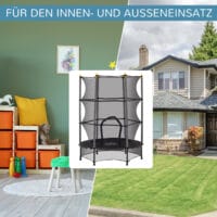 Schwarzes Kindertrampolin mit 140 cm Durchmesser, Sicherheitsnetz und Belastbarkeit bis 50 kg