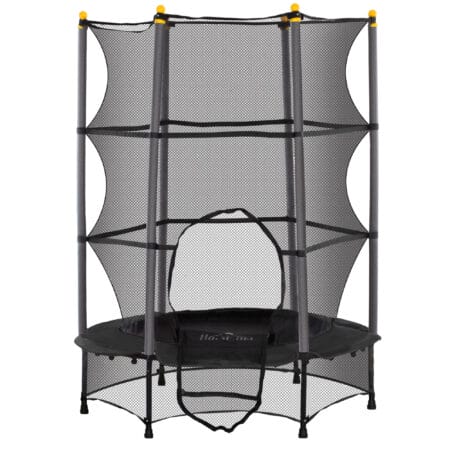 Schwarzes Kindertrampolin mit 140 cm Durchmesser, Sicherheitsnetz und Belastbarkeit bis 50 kg