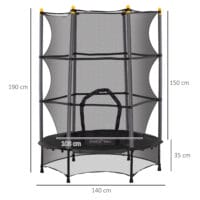 Schwarzes Kindertrampolin mit 140 cm Durchmesser, Sicherheitsnetz und Belastbarkeit bis 50 kg