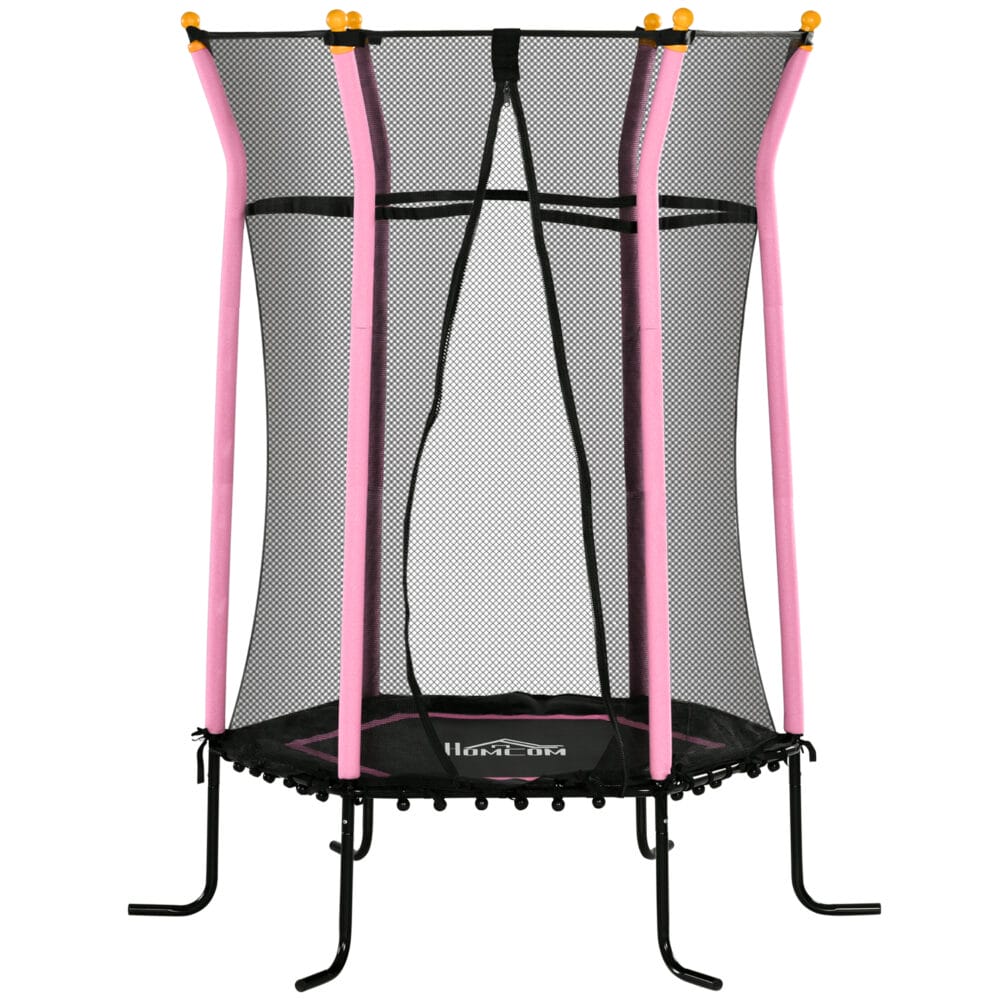 Rosa Kindertrampolin mit 163,5 cm Durchmesser, Sicherheitsnetz und Belastbarkeit bis 50 kg
