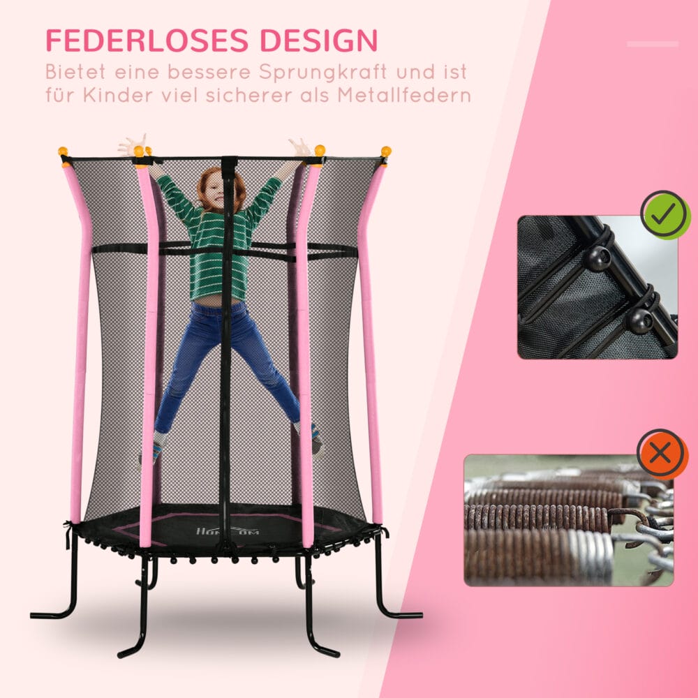 Rosa Kindertrampolin mit 163,5 cm Durchmesser, Sicherheitsnetz und Belastbarkeit bis 50 kg