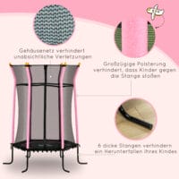 Rosa Kindertrampolin mit 163,5 cm Durchmesser, Sicherheitsnetz und Belastbarkeit bis 50 kg