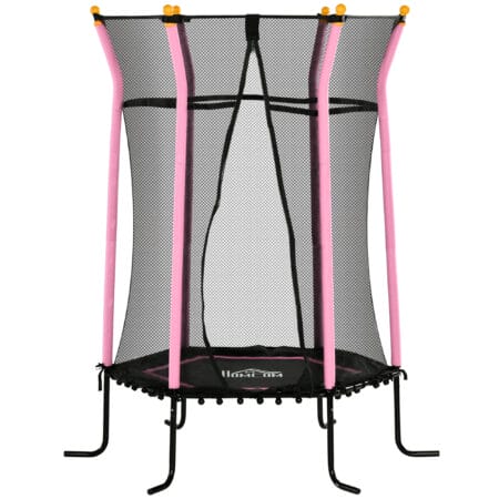 Rosa Kindertrampolin mit 163,5 cm Durchmesser, Sicherheitsnetz und Belastbarkeit bis 50 kg