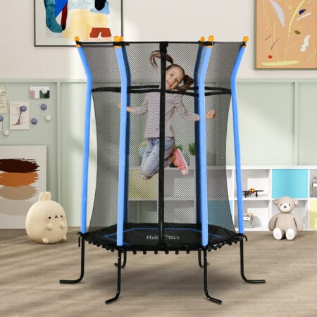Blaues Kindertrampolin mit 163,5 cm Durchmesser, Sicherheitsnetz, empfohlen für Kinder von 3-10 Jahren