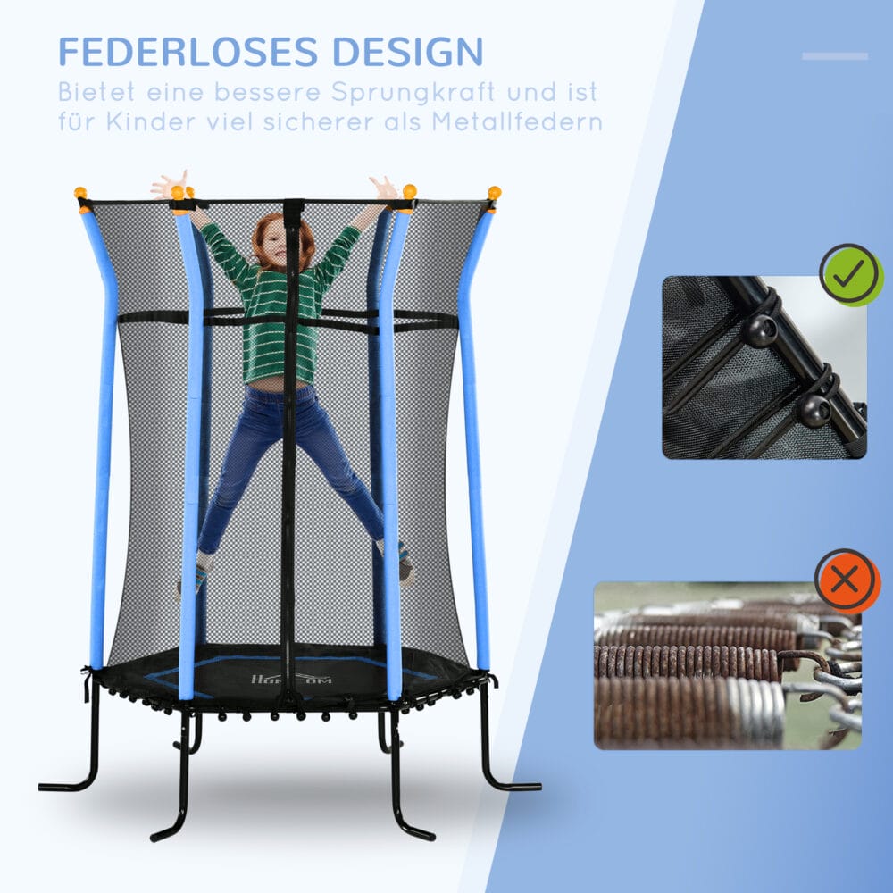 Blaues Kindertrampolin mit 163,5 cm Durchmesser, Sicherheitsnetz, empfohlen für Kinder von 3-10 Jahren