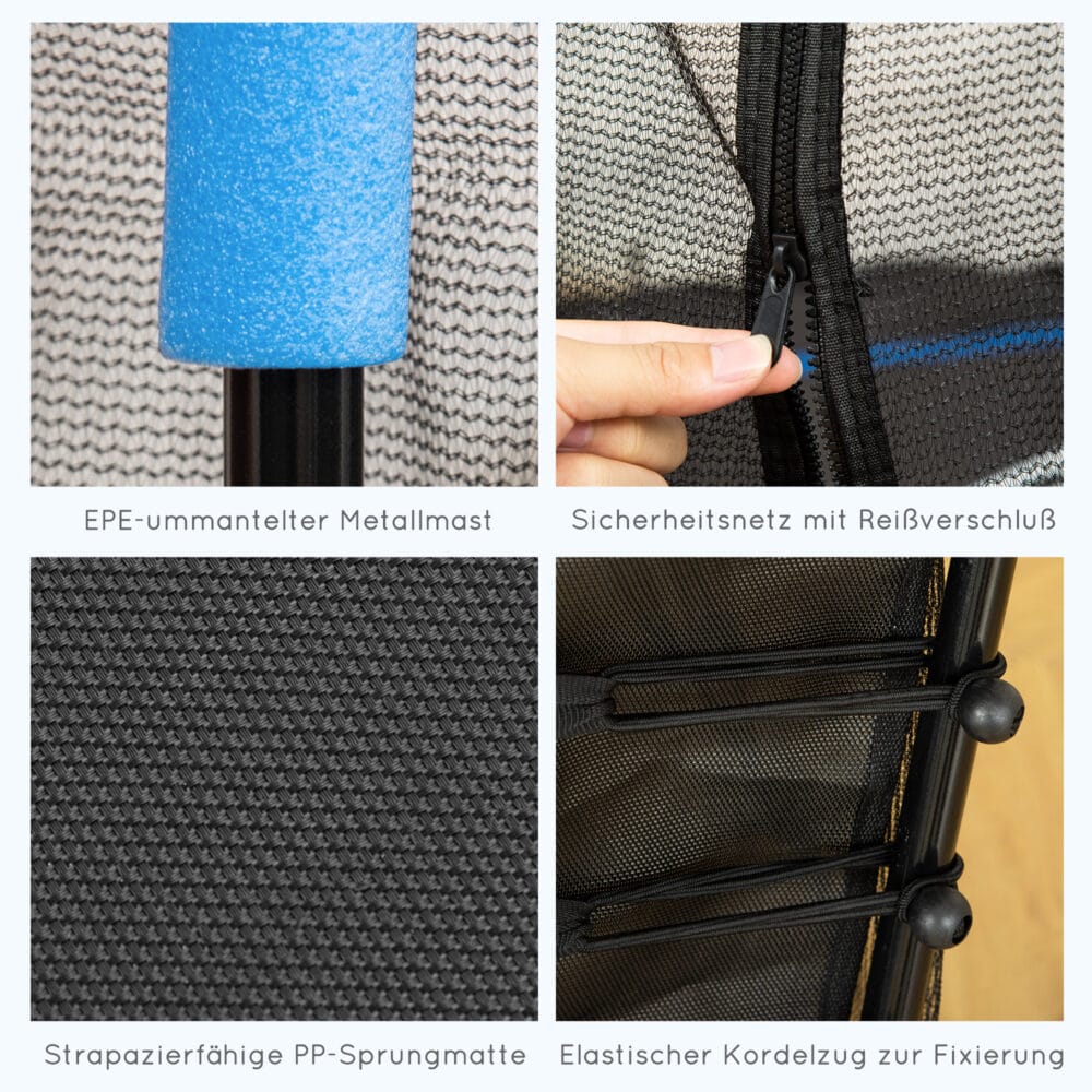 Blaues Kindertrampolin mit 163,5 cm Durchmesser, Sicherheitsnetz, empfohlen für Kinder von 3-10 Jahren